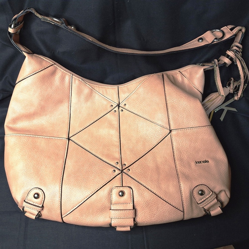 Vintage Large 12x16 Kensie peach/pink Hobo shoulder handbag pockets Zippered